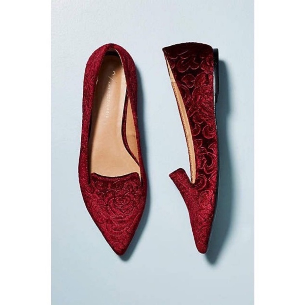 NEW | Anthropologie Burgundy Rose Embossed Pointed Flats